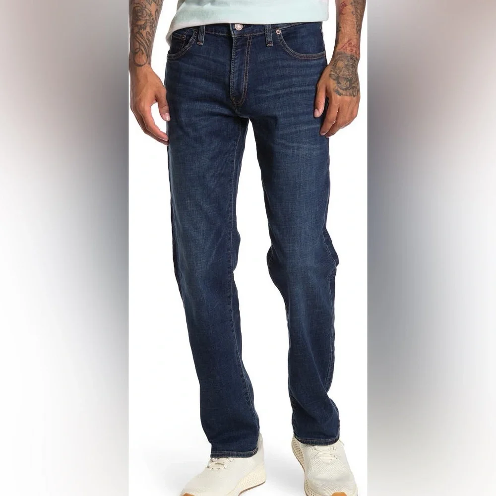 Lucky Brand 221 Original Straight Five Pocket Darkwash Jeans Whiskering 40W 30L